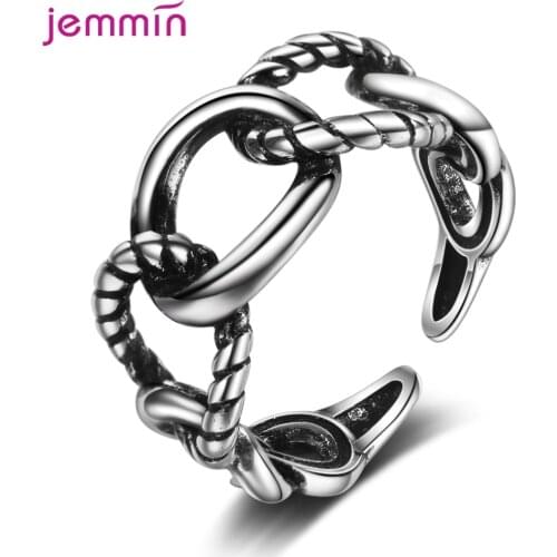 Retro Style Hemp Rope Shape Opening Finger Rings New Design Vintage Genuine 925 Sterling Silver Adjustable Rings For Women Girls