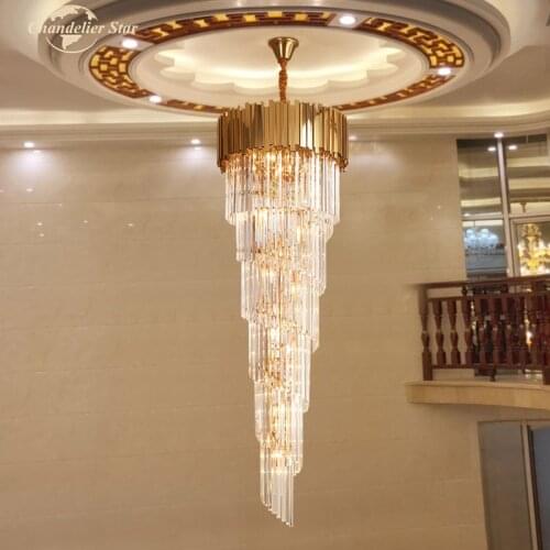 Luxury LED Chandeliers Lighting Modern Metal Gold Spiral Lamps Living Room Big Staircase Hotel Villa Lights Fixture Lustre