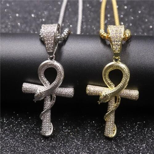 Luxury Gold Plated Cross Snake Necklace Iced Out Zircon Long Chain Men Women Rock Hip Hop Chain Biker Jewelry Party Gifts