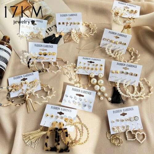 17KM Fashion Pearl Gold Earrings Set For Women Acrylic Flower Drop Earring Vintage Geometric Circle Earrings 2020 NEW Jewelry