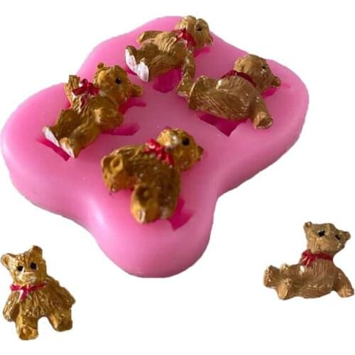 Fondant Cake Silicone Mold 4 Bear Chocolate Cake Mold Baking Gemstone Shaped Retro Pattern Decorative Mold