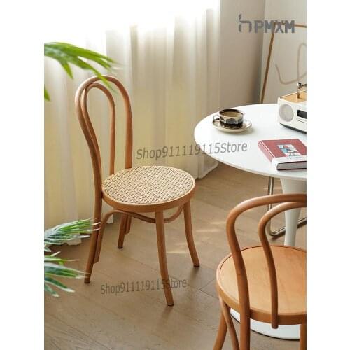 Nordic Solid Wood Dining Chair Sonnet Red Back Chair Household Vintage Rattan Chair Vintage Furniture