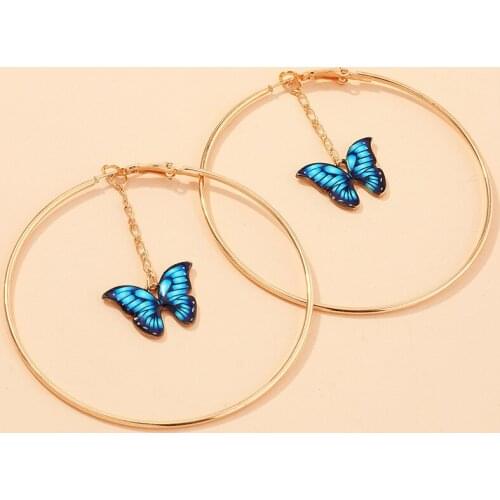 Creative Round Circle Butterfly Dangle Earrings Women Fashion Personality Exquisite Drop Party Statement Earrings Jewelry