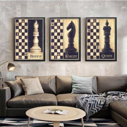 Vintage Chess Canvas Painting Retro Mid Century King Queen Art Poster Nostalgic Print Wall Pictures For Living Room Decoration
