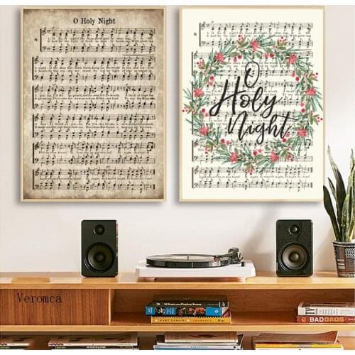 O Holy Night Christmas Hymn Vintage Carol Poster and Prints Aged Antique Sheet Music Canvas Painting Religious Wall Art Decor