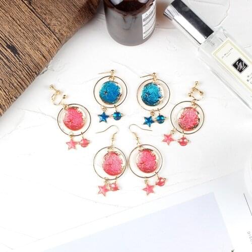 Japan and South Korea blue pink star earrings ear pierced ear clip girl personality cute earrings fashion earrings wholesale