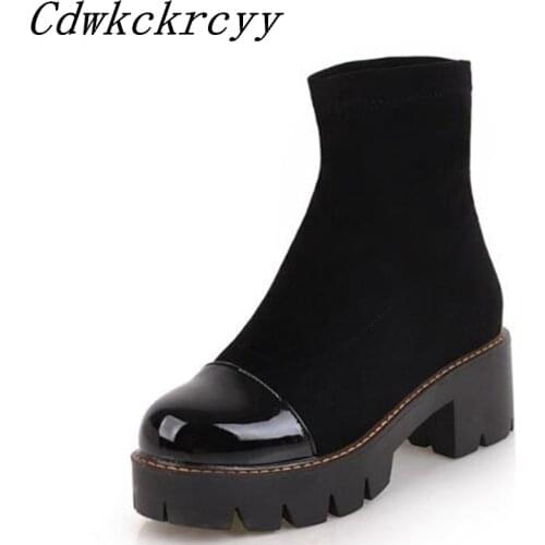 Women Boots Autumn winter New style fashion Short boots Middle heel Student Round head Grind Cashmere Elastic force Women Boots