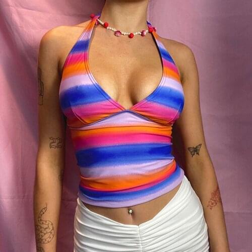 2021 Zebra Print Crop Top Women Summer Sleeveless Y2K Tank Top Halter Slim Sexy V-Neck Backless Stripe Party Cropped Vest