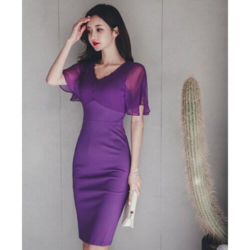 Large size womens tight dress 2019 summer new fashion temperament V-neck slim slimming hip dress female long section