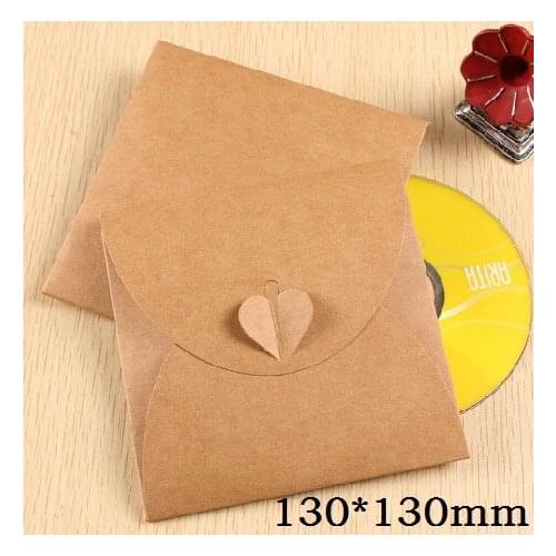 5pcs/lot 130*130mm Vintage Heart Kraft Paper CD Optical Disc Paper Bag DVD Bag DIY Multifunction Card bag craft envelope