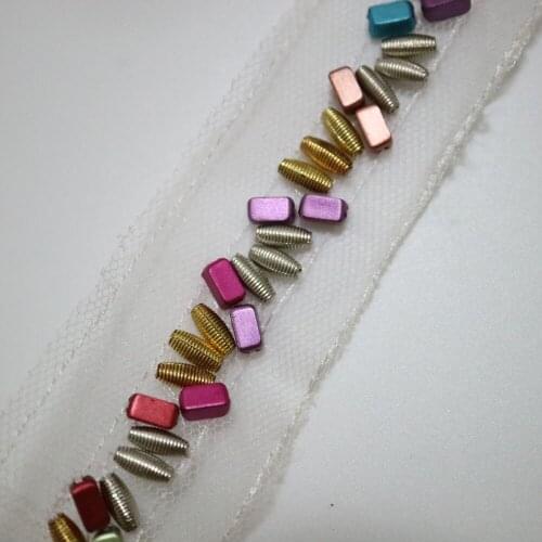 2yards/lot Handmade beades sequins beaded lace trims for clothes sewing lace trimming ribbon DIY clothes accessories