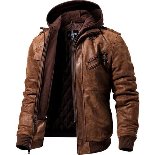 2019 New Autumn Winter Motorcycle Leather Jacket Mens Zipper Hooded PU Jackets Male Outwear Plus Velvet Warm Baseball Coat Men