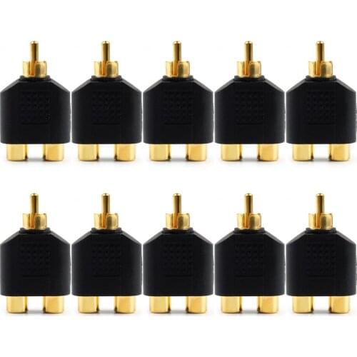 Artudatech 100 Pcs Gold Plated RCA Adapter Audio Y Splitter Plug 1 Male To 2 Female Connector Parts