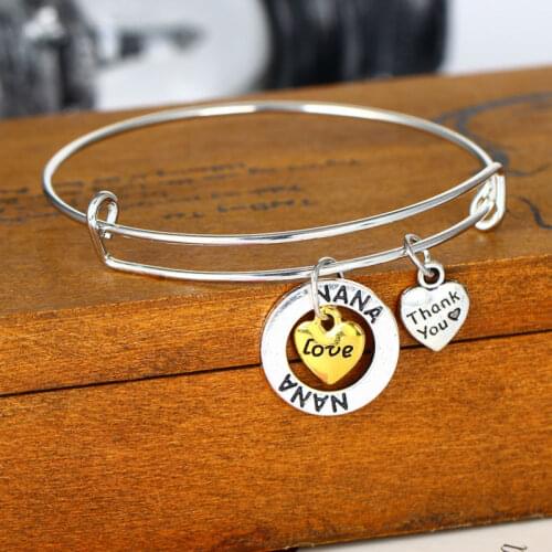 NaNa Forever In My Heart Grandma Bracelets Charm Gold Silver Plated Love Family Souvenirs Bracelet Bangle Jewelry