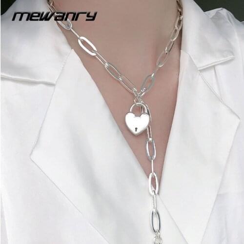 Mewanry 925 Sterling Silver Sweater Necklace for Women New Trend Vintage Creative LOVE Heart Thick Chain Party Jewelry Wholesale