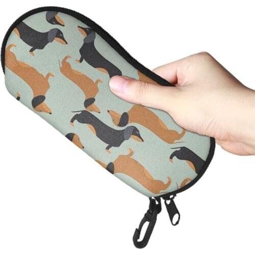3D Animal Printed Dachshund Fashion Unisex Glasses Case with Lanyard Zipper Eyeglasses Cases for Men Women Portable Eyewear