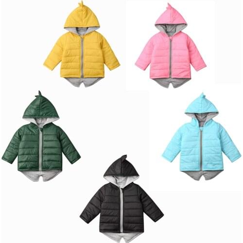 Todddler Kids Baby Boys Girls Dinosaur Hooded Coat Jacket Winter Toddler Thick Outwear 1-7 Years