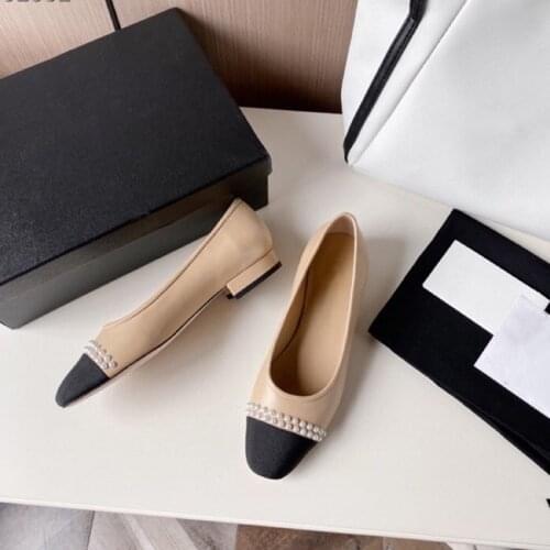 Designer Pump Luxury Round Toe High Heel Shoes Woman Black Leather Chunky Heels Pumps White Pearls Decorations Party Dress Heels