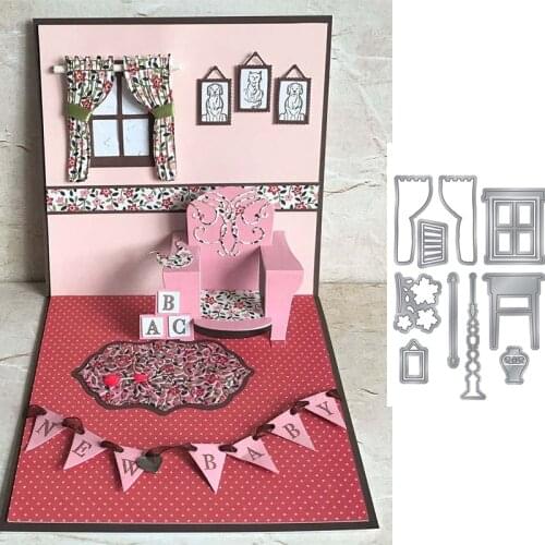 House Window Curtain Desk Set Metal Cutting Dies For DIY Scrapbooking Embossing Papers Card Making Crafts Supplies New 2019 Dies