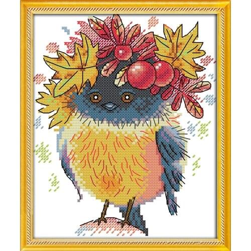 Joy Sunday Autumn Bird Chinese Cross Stitch Kits Ecological Cotton Clear Stamped Printed 14 11CT DIY Wedding Decoration For Home