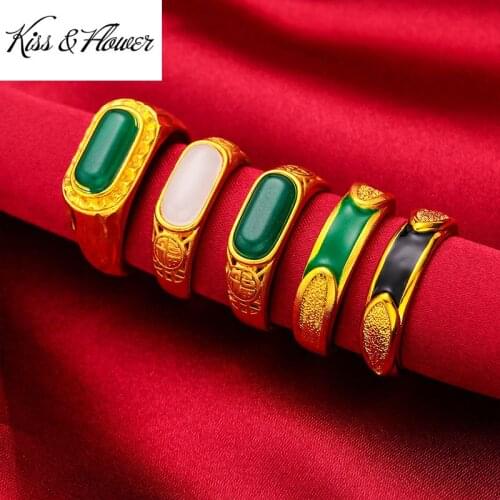 KISS&FLOWER RI74 Fine Jewelry Wholesale Fashion Lovers Couple Birthday Wedding Gift Vintage Matte 24KT Gold Resizable Ring 1PC