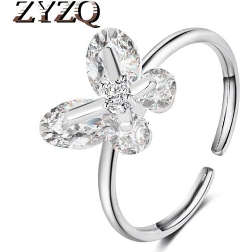 ZYZQ Exquisite Butterfly Ring For Party Rose Gold Color Ring With CZ Stone Birthday Gift For Women Female Jewelry Dropshipping