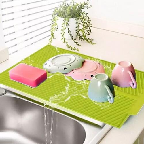 Kitchen Drying Pad Drain Mat Silicone Dish Drainer Tray Large Sink Drying Worktop Organizer Drying Mats for Dishes Tableware