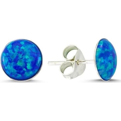 KUTAYDAN 7,5mm Round Opal Earrings 925 Sterling Silver
