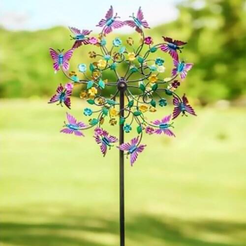 Colorful Pink And Purple Butterfly Metal Wind-Spinner Garden Lawn Decoration Outdoor garden colorful windmill decoration