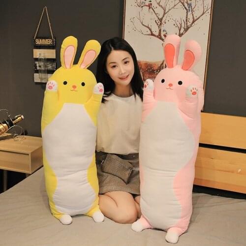 Sweet Rabbit Plush Long Pillow Soft Cartoon Animal Bunny Stuffed Doll Bed Chair Pillow Cushion Boyfriends Toy Kid Girl Best Gift