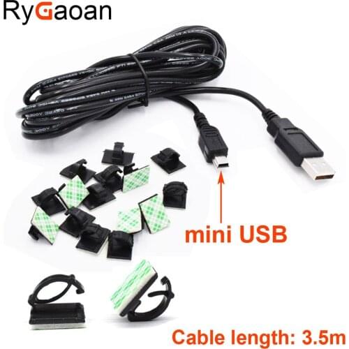 RyGaoan 15 piece Multifunctional USB Cable Adhesive Line Holder Car Clip Fastener with 3.5m mini USB Cable for Car Camera GPS
