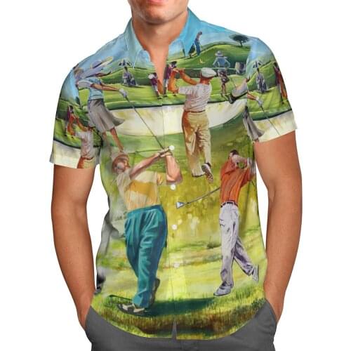 2021 New 3D Printing Golf Hawaii Golden Shirts Men Summer Short-sleeved Beach Shirt Men Shirts Oversize Camisa Masculina 5XL