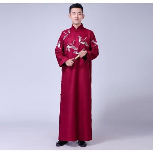 Folk Crosstalk Long Robe for Men Traditional Hanfu Ancient Costume Adult Modern Long Sleeve Student Wear Mens Robes Cosplay
