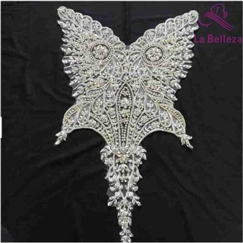 White large pattern with heavy beads applique patchcrystal Rhinestone patch wedding dress Accessories