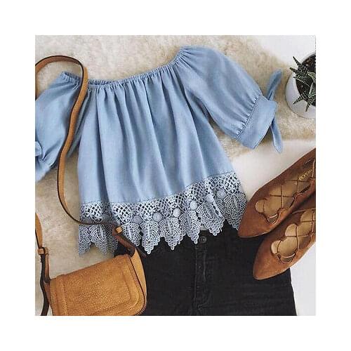 2020 New arrival Fashion Womens Ladies Lace Off Shoulder Shirt Casual Crop Tops T-Shirt