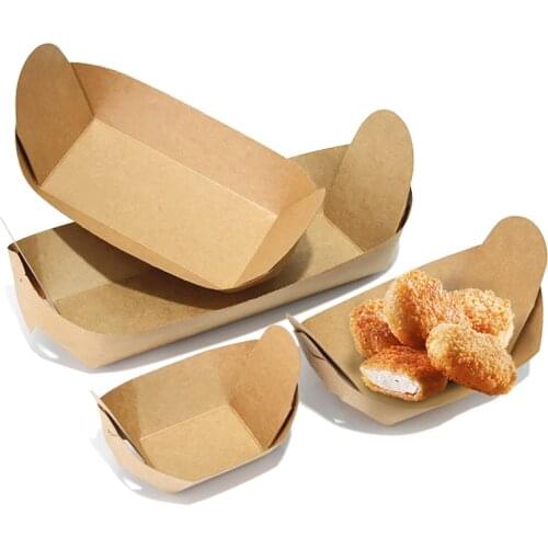 Disposable Kraft Paper French Fries Boat Food Tray Anti-oil Salad Steak Plate Fast Food Tray Packing Plate Takeaway Supplies