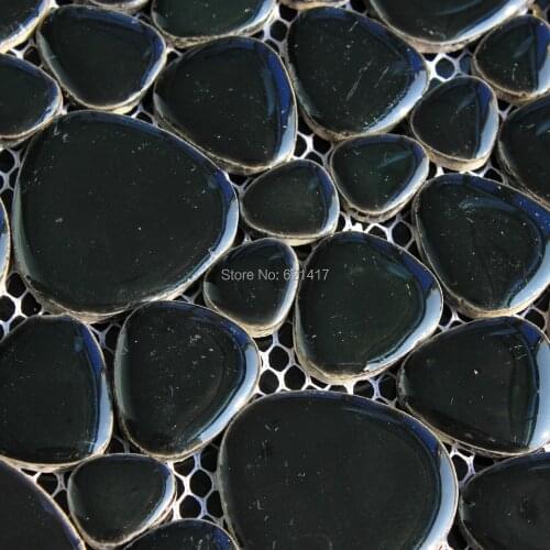 Black ceramic porcelain mosaic tiles backsplash HMCM1021 pebble kitchen wall tile sticker bathroom floor tiles