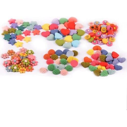 30Pcs Heart/Flower/Round/Star Color Flatback Planar Resin Ornament Kids Hair Accessories DIY Phone Patch Shell Handmade Material