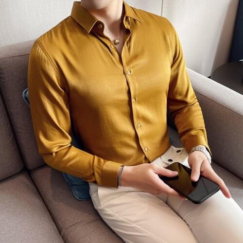 5Colors British Style Solid Luxury Long Sleeve Shirt Men Clothing Simple All Match Slim Fit Chemise Homme Business Formal Wear