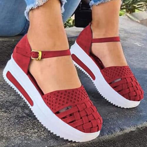 Premium Platform Sandals Women Buckle Strap Wedges Shoes Hollow Sandals Ladies Platform Casual Round Toe Sandalias Mujer 2021