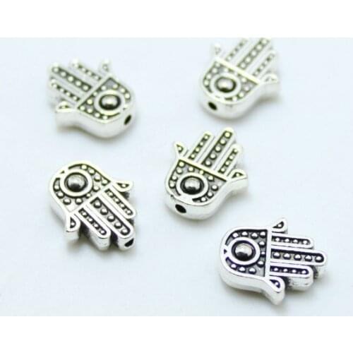 Tibetan Style Alloy Hamsa Hand Beads Lead Free & Nickel Free Antique Silver plated 10*8mm