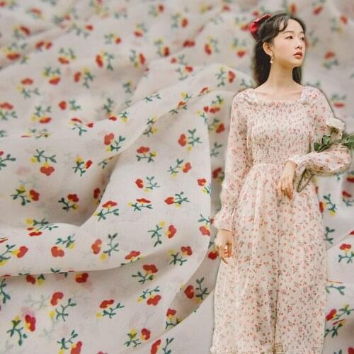 Thin Soft And Sweet White Bottom Small Floral Chiffon Fabric Dress Sun Protection Clothing Girls Clothing Handmade DIY Fabric