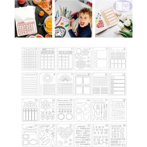 24 Pack Journal Planner Stencils, Reusable Bullet Stencils Set for A5 Notebook & Most Journals, Includes Letter Stencil
