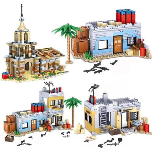 Military Series Desert Church Building Blocks War Scene Cathedral 3D Model Bricks Set With Doll Toys For Kids Birthday Gifts