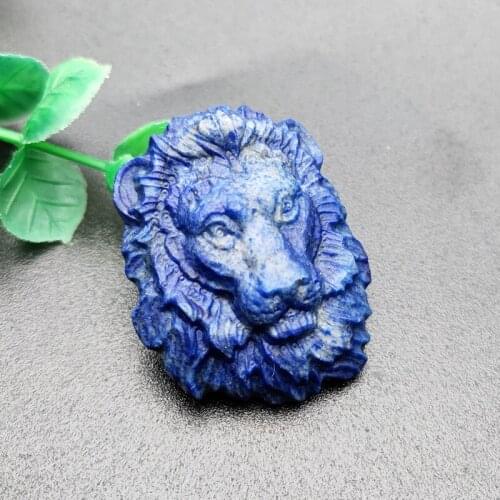 High Quality Natural Lapis Lazuli Carved Lion Head Shape Pendant Fit Mens Necklace Luxury Making Supplies