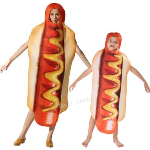 2019 Adult Kids Funny 3D Print Food Sausage Hot Dog Costumes Halloween Men Women One-Piece Anime Suit Carnival Party Cosplay