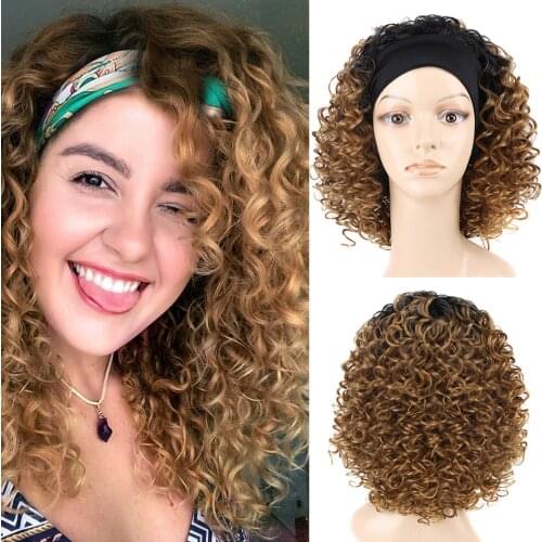 14Inch Headband Wig For Women Synthetic Afro Kinky Curly Short Bob Wig Velcro Clip Deep Wave Womens HeadBand Daily Lolita Wig