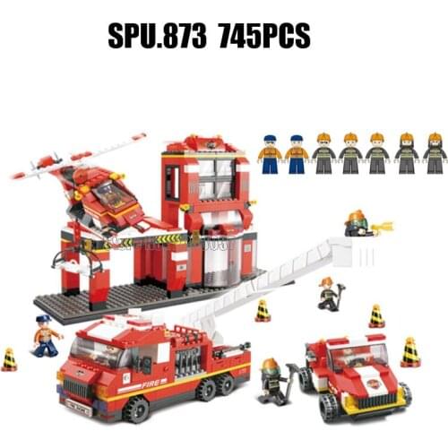 Sluban 0227 745pcs Urban Fire Center Helicopter Truck Car Building Block Toy