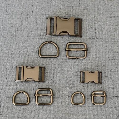 10 Sets 15mm 20mm 25mm Gun Black Dog Collar Paracord D Ring Adjuster Belt Loop Release Accessory Outdoor Harness Sewing Hardware