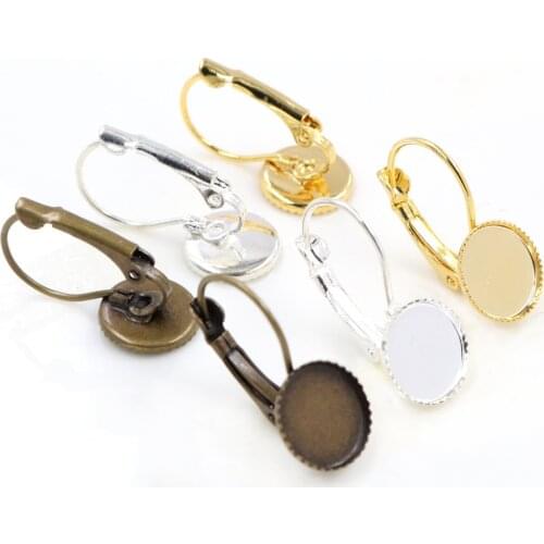 10mm 10pcs 3 Colors Plated French Lever Back Earrings Blank/Base,Fit 10mm Glass Cabochons,Buttons;Earring Bezels
